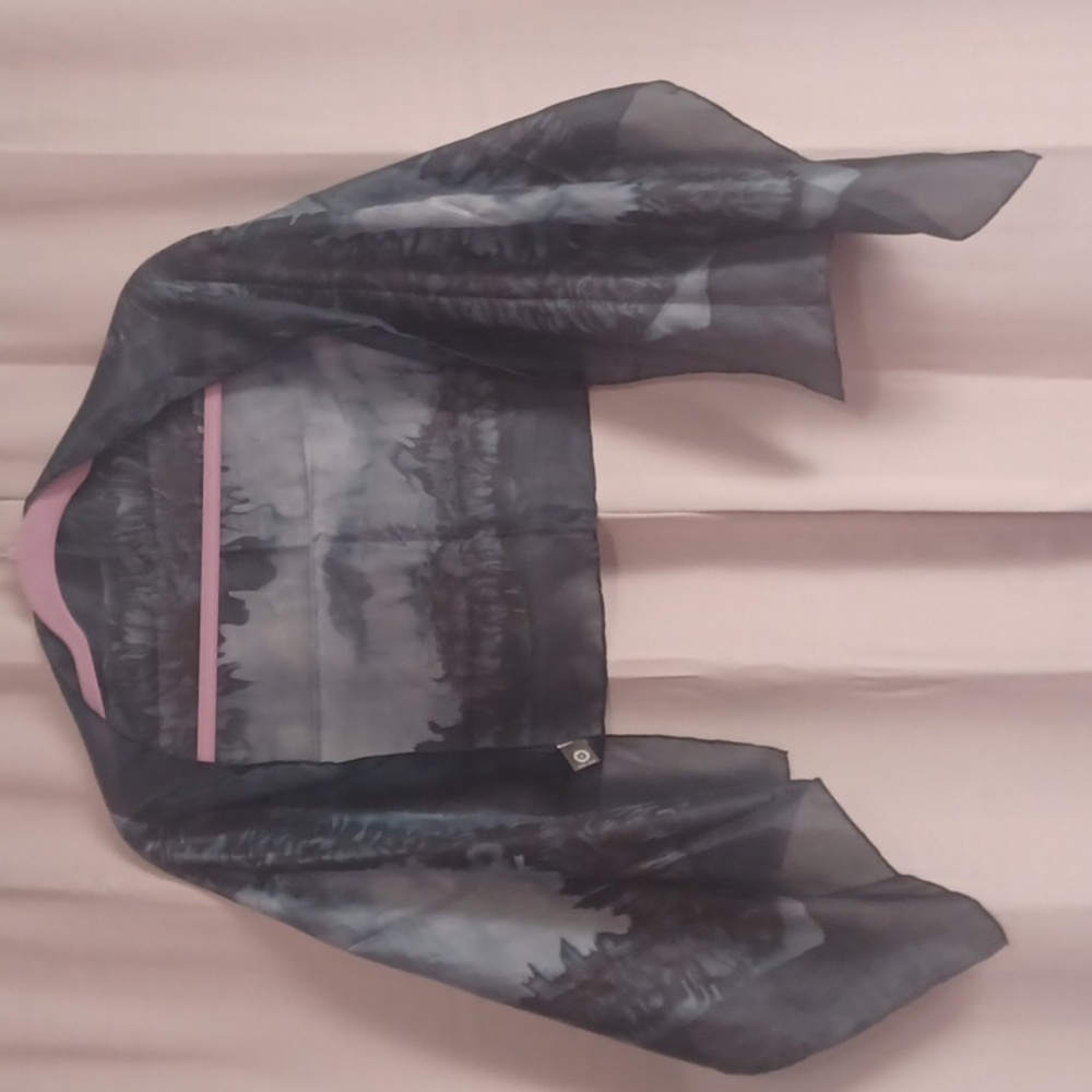 Trade Routes Silk Scarf Black Slate Blue Marble Tie Dye 16×53 - Picture 14 of 15